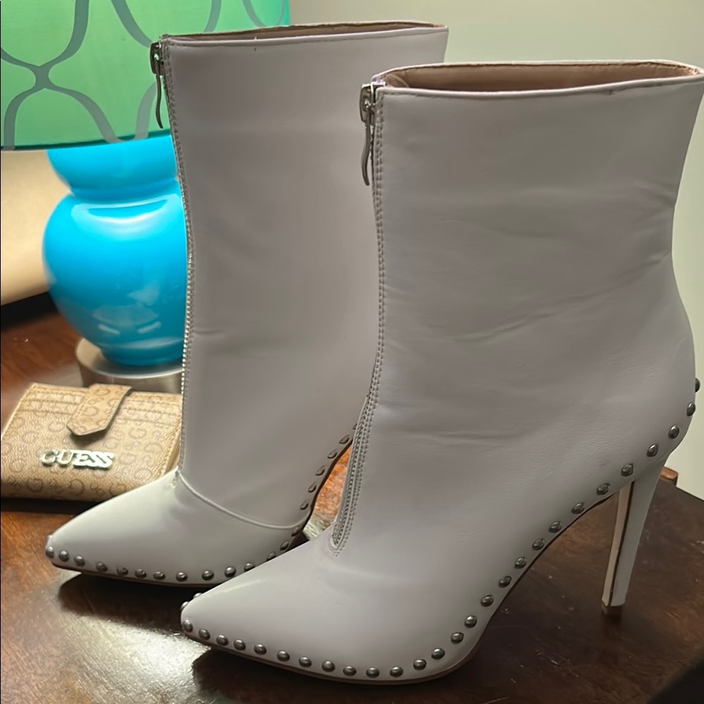 Fashion Nova White Studded Heeled Boots